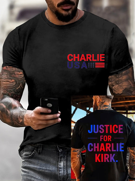 Men's Charlie Kirk Printed Vintage Fashion Loose Short Sleeve T-Shirt