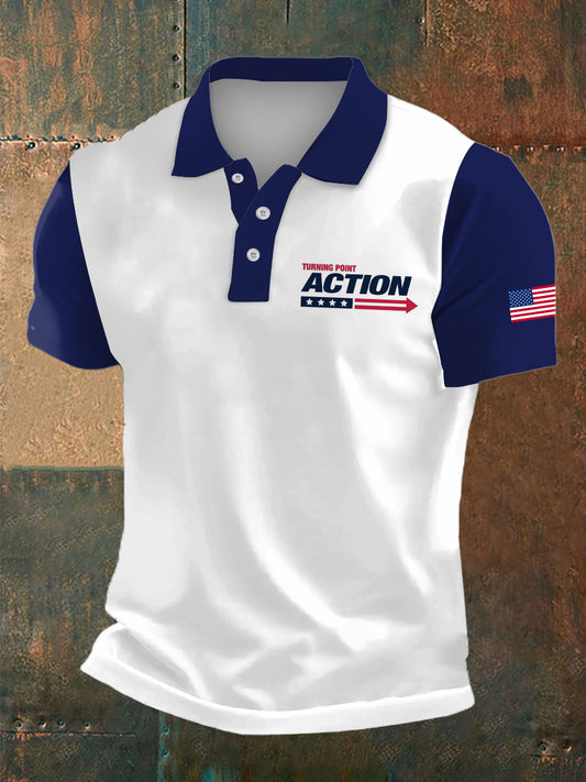 Men's Turning Point Print Polo Collar Casual Short Sleeved Shirt