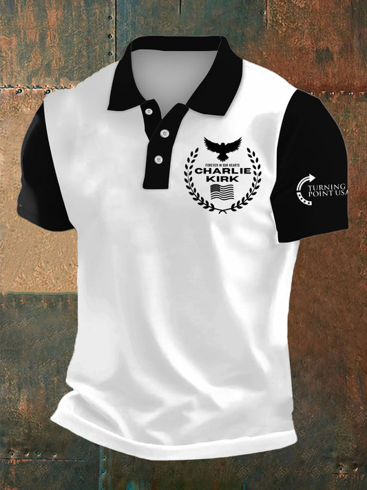 Men's Charlie Kirk Print Polo Collar Casual Short Sleeved Shirt