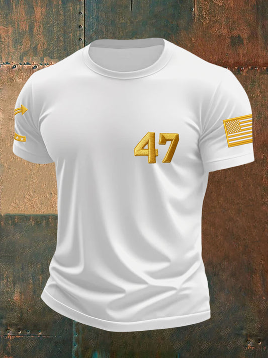 Men's Limited Edition Charlie Kirk White Hat Gold 47 Turning Point American Trump Souvenir  T-shirt