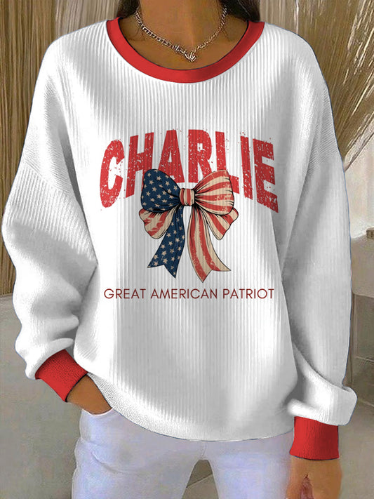 Women's Charlie Kirk Printed Round Neck Long Sleeved Sweatshirt