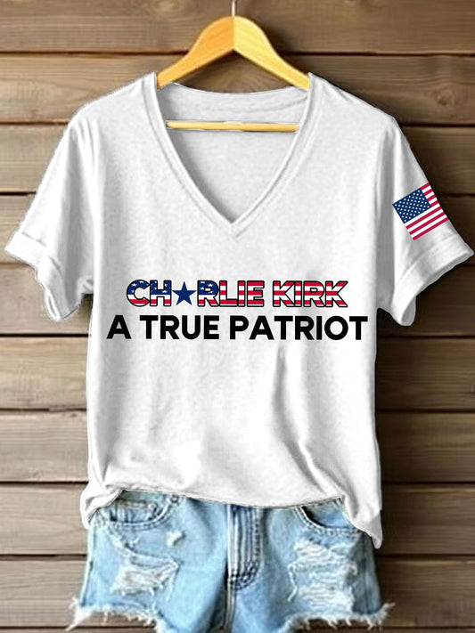 Women's A True Patriot Print V-Neck T-Shirt