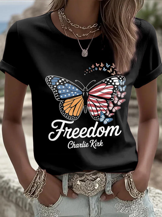 Women's Charlie Kirk Printed Vintage Fashion Loose Short Sleeve T-Shirt