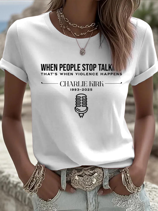 Women's Charlie Kirk Printed Vintage Fashion Loose Short Sleeve T-Shirt