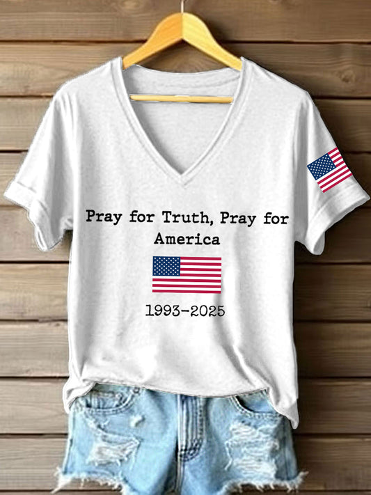 Women's Pray For Truth Pray For America Print V-Neck T-Shirt