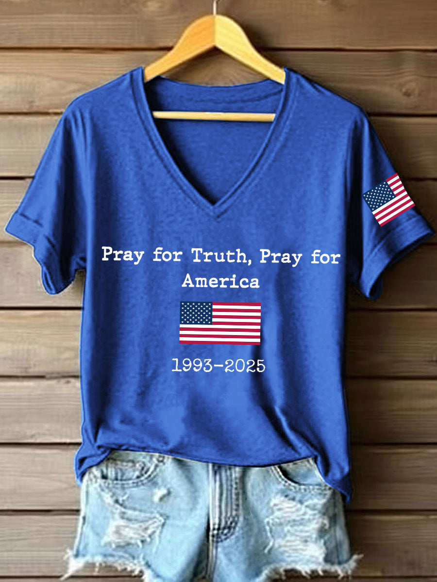 Women's Pray For Truth Pray For America Print V-Neck T-Shirt