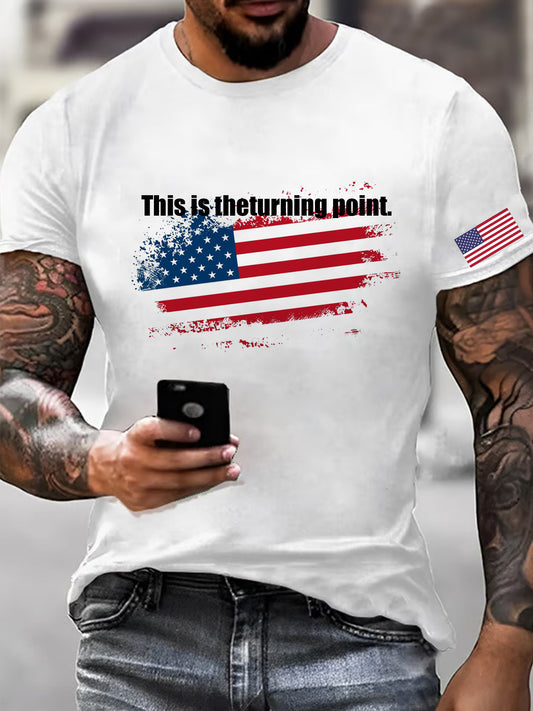 Men's Vintage Freedom American Flag Commemorative T-Shirt Short Sleeve