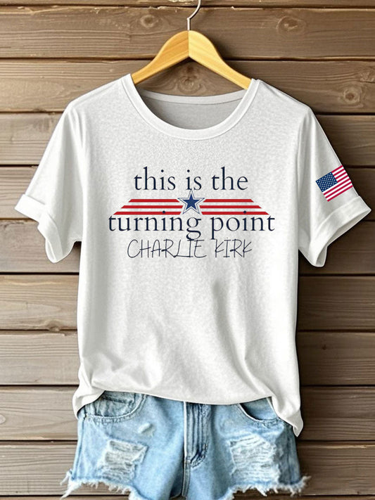 Women's Charlie Kirk Turning Point Iron On Short Sleeve T-Shirt