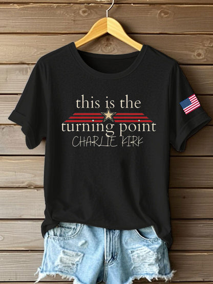 Women's Charlie Kirk Turning Point Iron On Short Sleeve T-Shirt