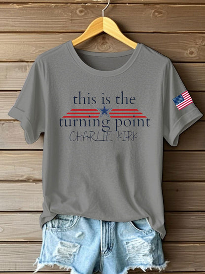 Women's Charlie Kirk Turning Point Iron On Short Sleeve T-Shirt