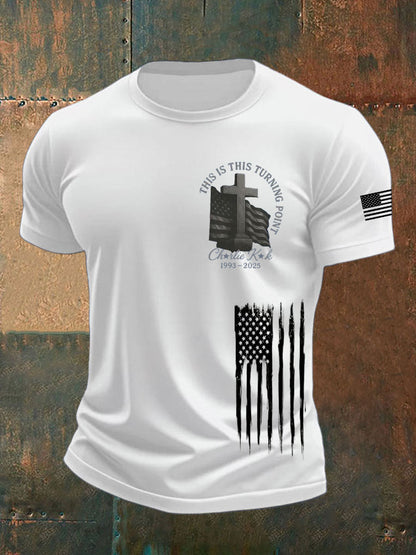 Men's Charlie Kirk Turning Point imitation cotton short-sleeved T-shirt