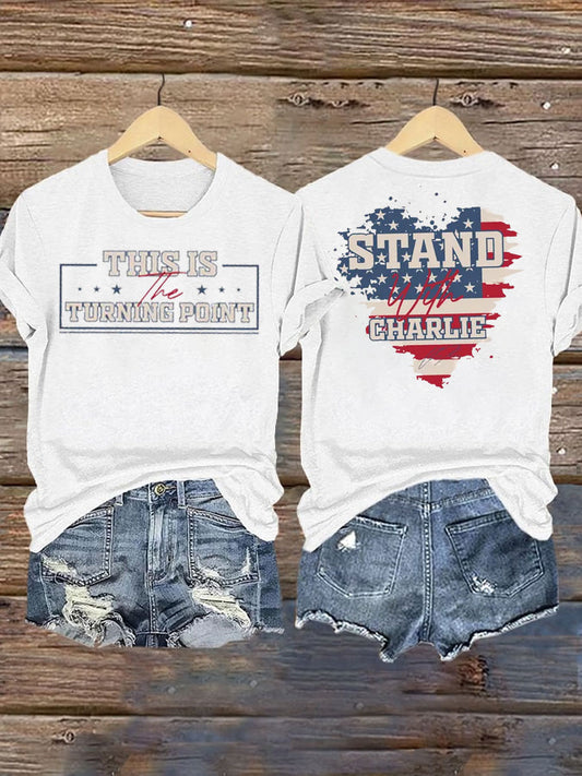 Women's Charlie Kirk Turning Point Iron On Short Sleeve T-Shirt