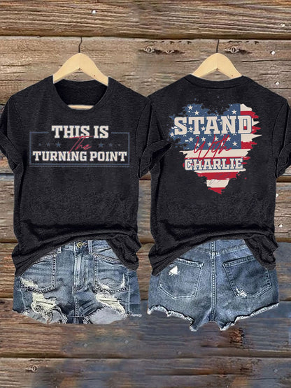 Women's Charlie Kirk Turning Point Iron On Short Sleeve T-Shirt