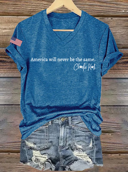 Women's Freedom American Flag Printed Commemorative T-shirt