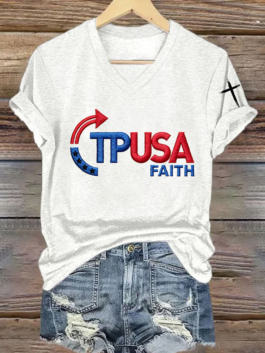 Women's Freedom American Flag Printed Commemorative T-shirt