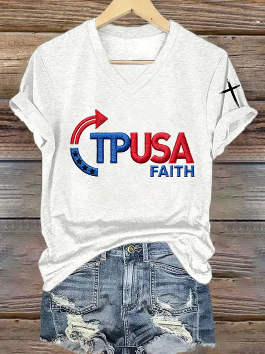 Women's Freedom American Flag Printed Commemorative T-shirt