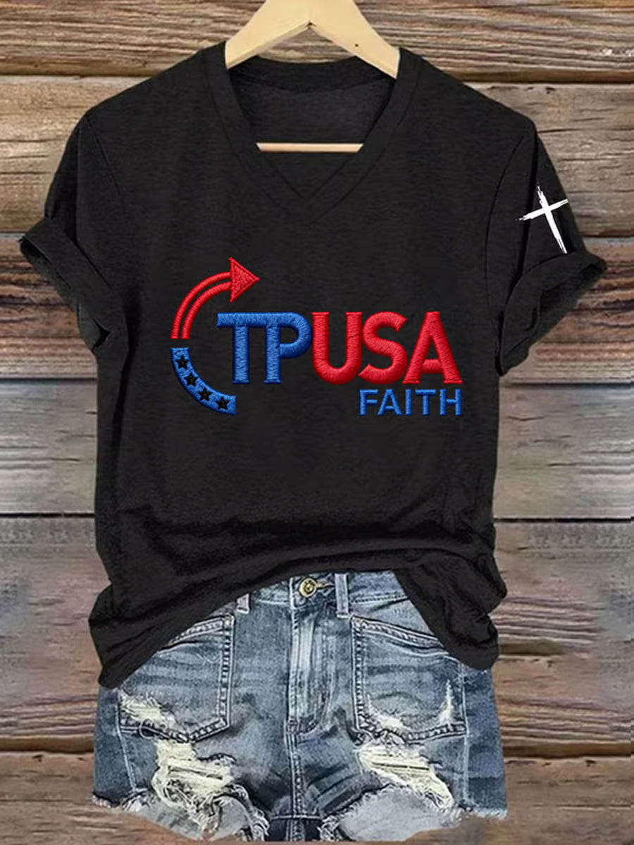 Women's Freedom American Flag Printed Commemorative T-shirt