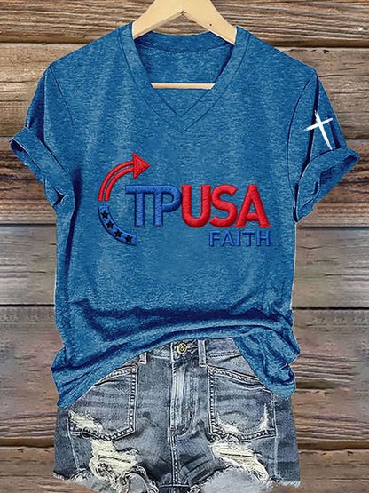 Women's Freedom American Flag Printed Commemorative T-shirt