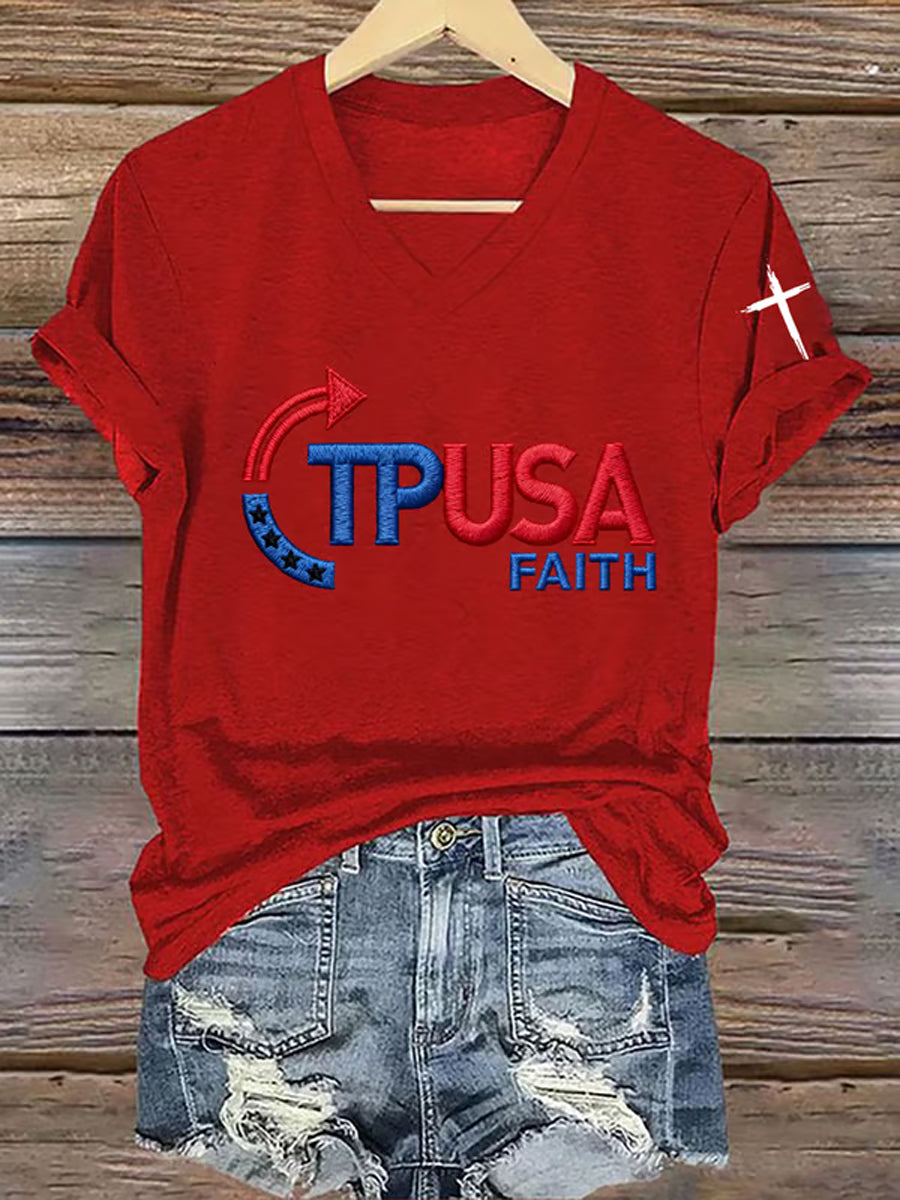 Women's Freedom American Flag Printed Commemorative T-shirt
