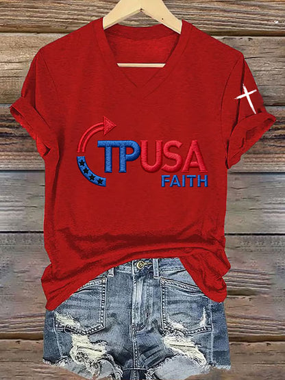 Women's Freedom American Flag Printed Commemorative T-shirt