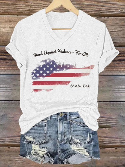 Women's Charlie Kirk Printed V-neck T-shirt