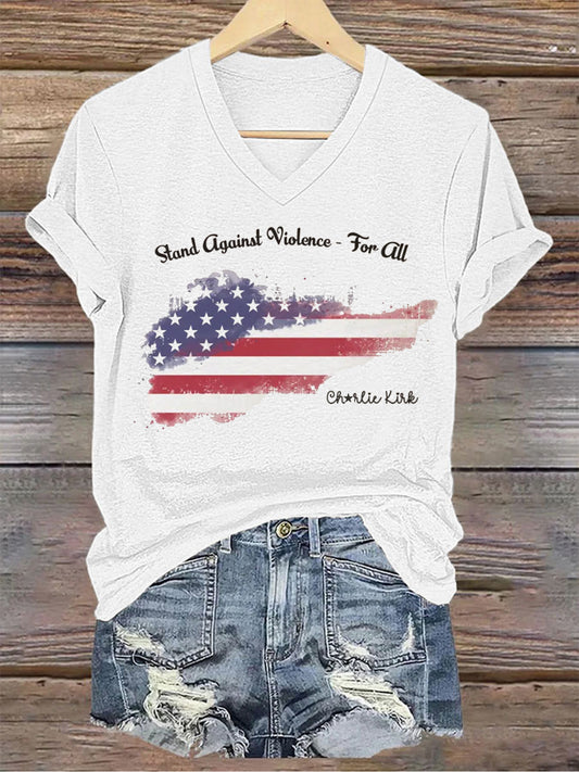 Women's Charlie Kirk Printed V-neck T-shirt
