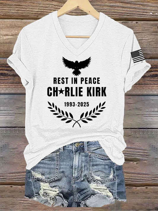 Women's Charlie Kirk Printed V-neck T-shirt