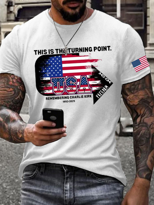 Men's Charlie Kirk Turning Point imitation cotton short-sleeved T-shirt