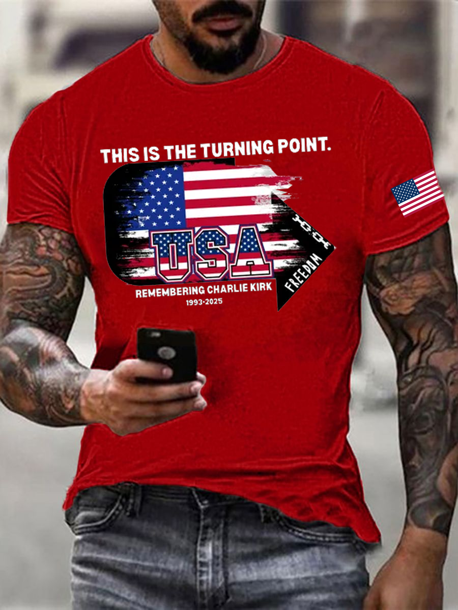 Men's Charlie Kirk Turning Point imitation cotton short-sleeved T-shirt