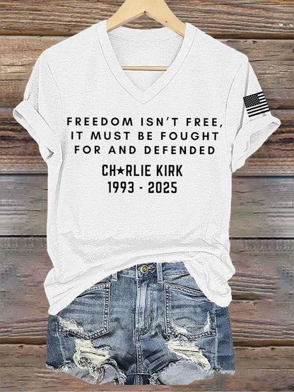 Women's Charlie Kirk Printed V-neck T-shirt