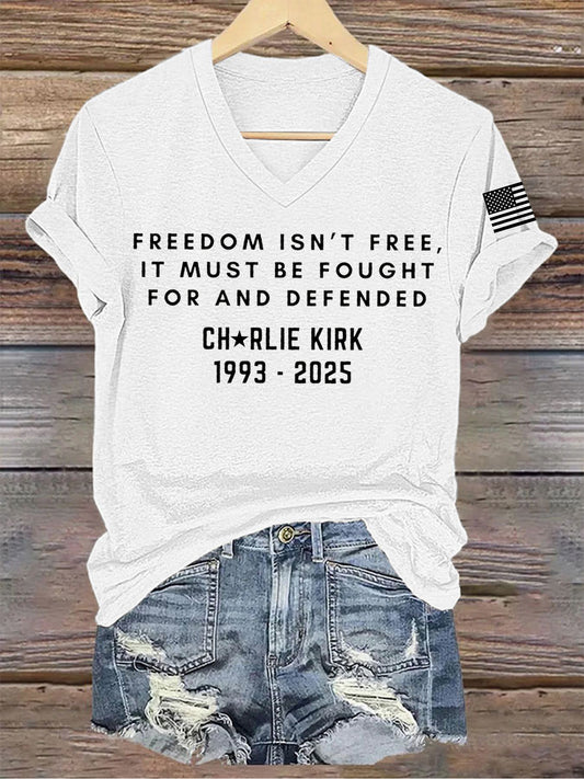 Women's Charlie Kirk Printed V-neck T-shirt