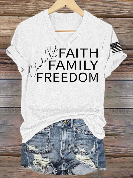 Women's Charlie Kirk Printed V-neck T-shirt