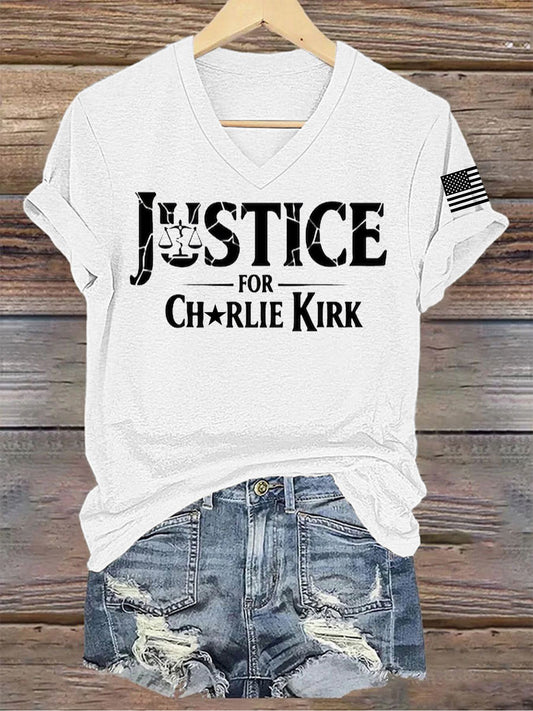 Women's Charlie Kirk Printed V-neck T-shirt