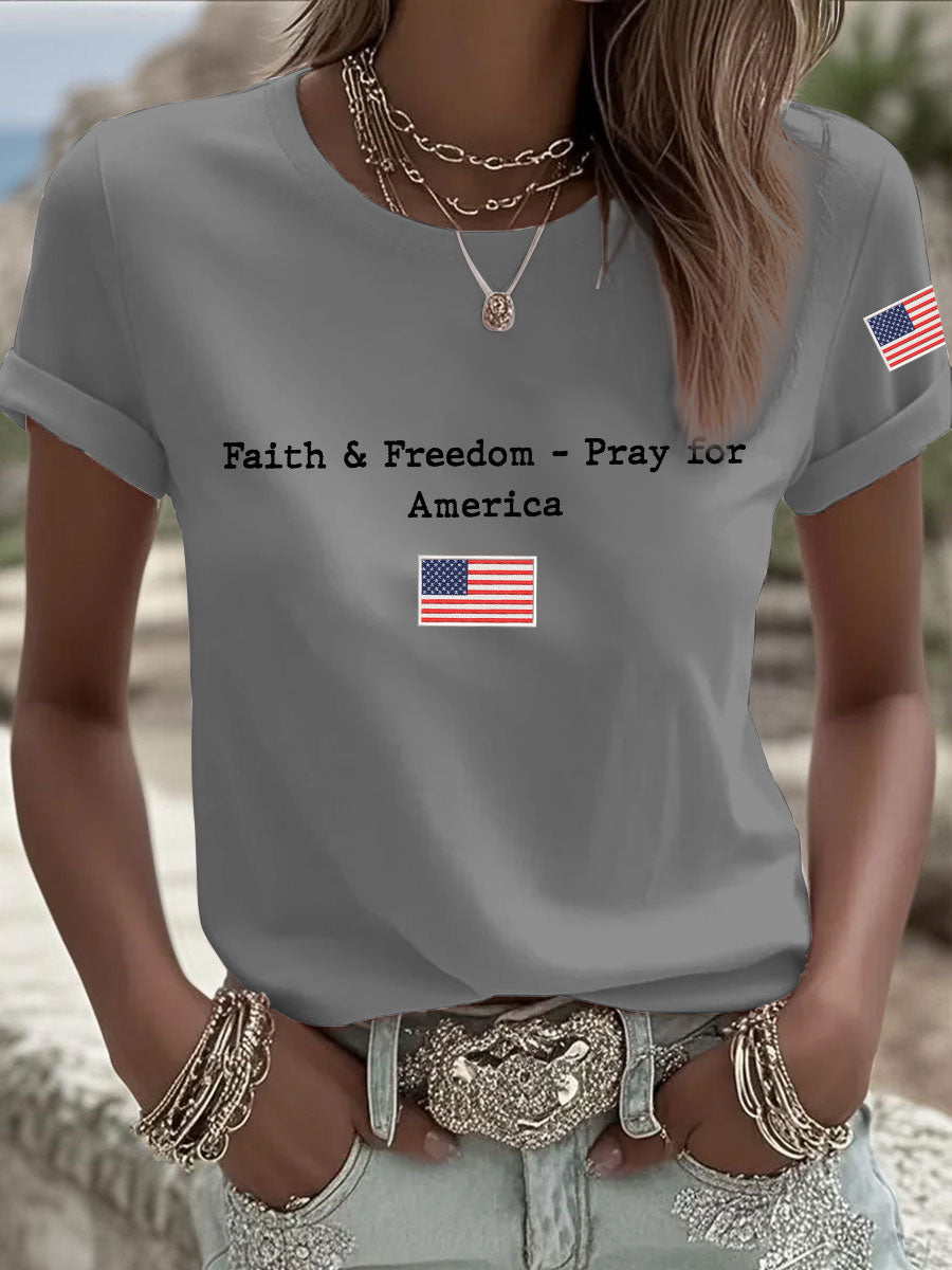 Women's Faith & Freedom Pray for America Printed Casual T-shirt