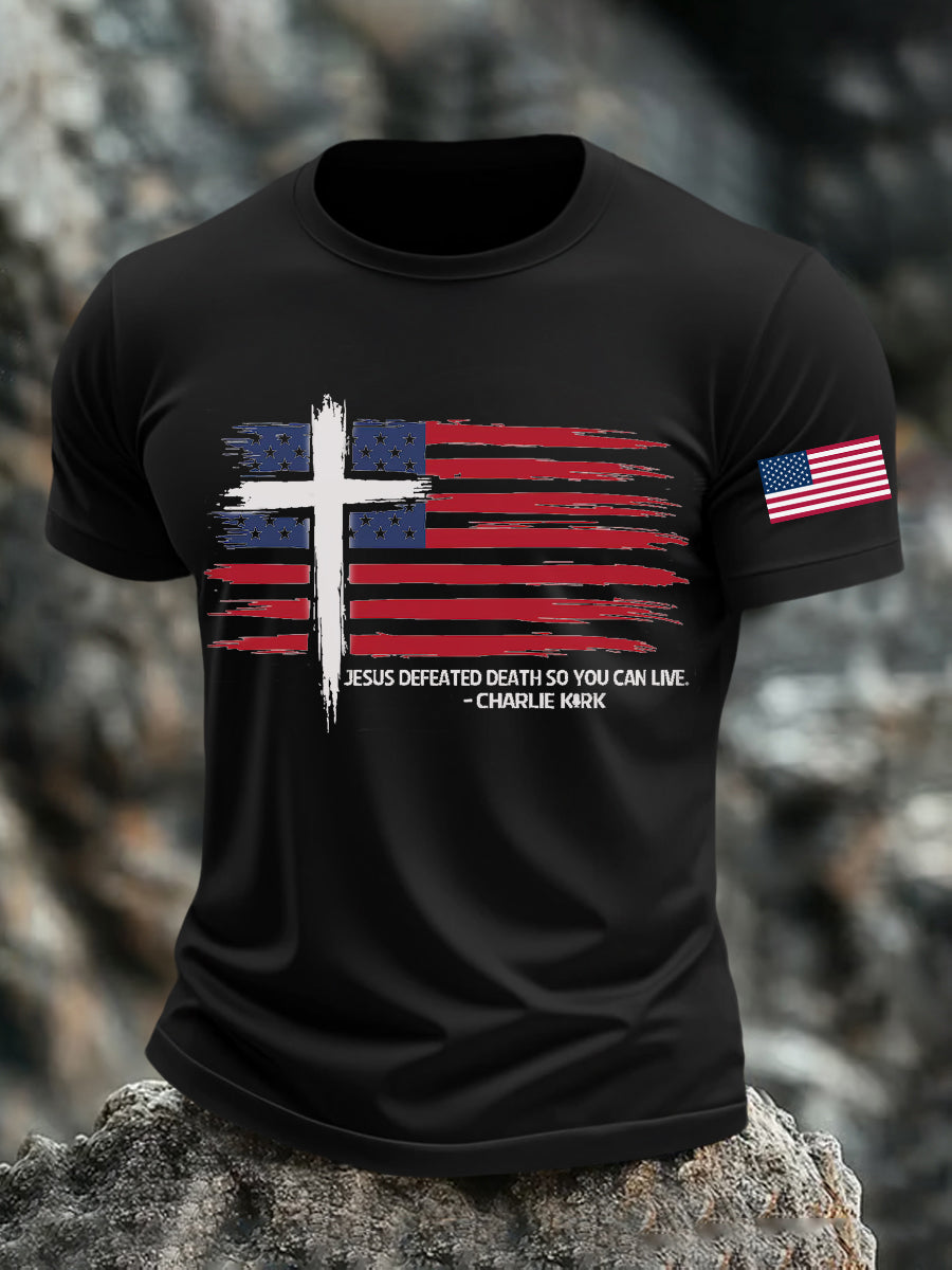 Men's Jesus Defeated Death So You Can Live Charlie Kirk Printed T-shirt