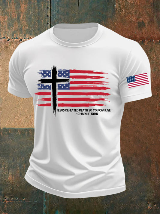 Men's Jesus Defeated Death So You Can Live Charlie Kirk Printed T-shirt