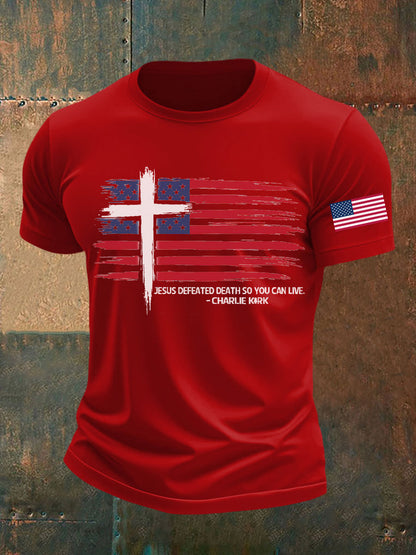 Men's Jesus Defeated Death So You Can Live Charlie Kirk Printed T-shirt
