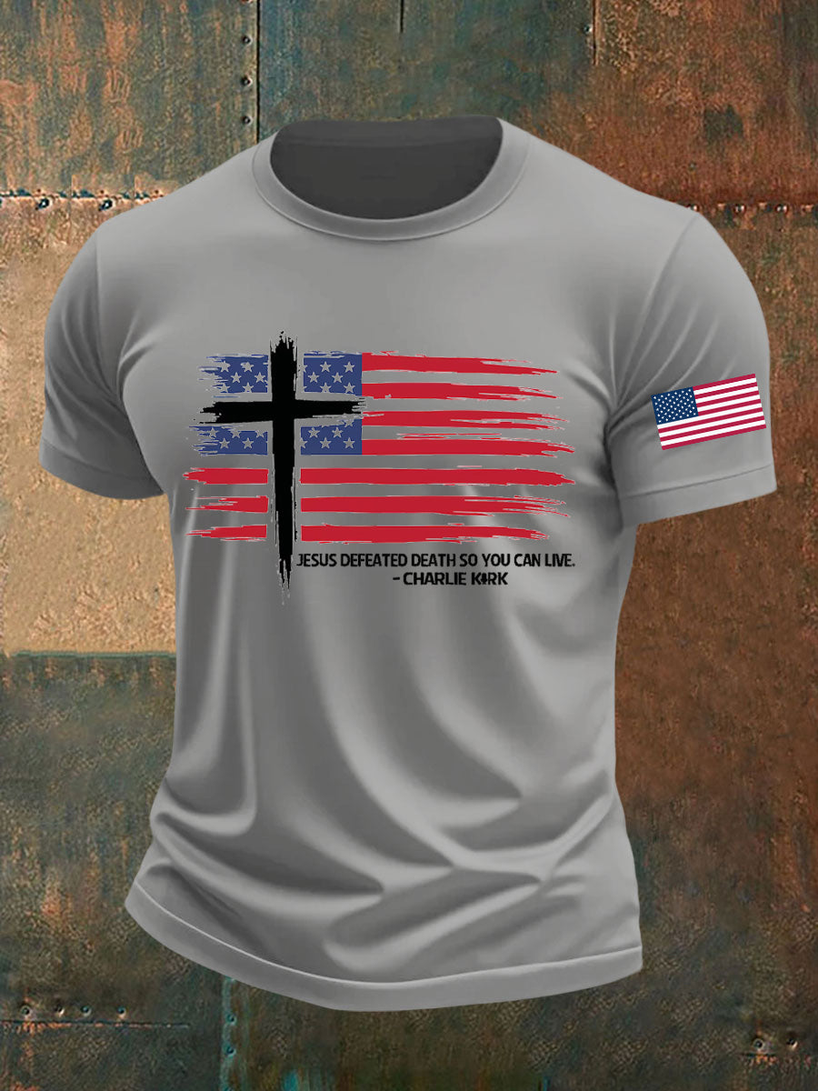 Men's Jesus Defeated Death So You Can Live Charlie Kirk Printed T-shirt