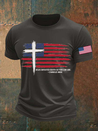 Men's Jesus Defeated Death So You Can Live Charlie Kirk Printed T-shirt