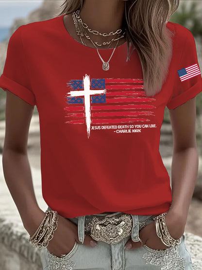 Women's Jesus Defeated Death So You Can Live Charlie Kirk Printed T-shirt