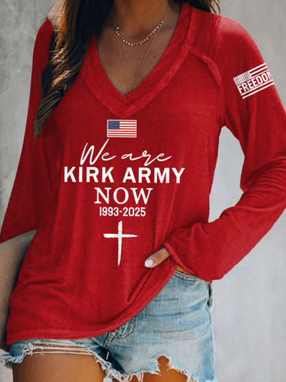 Women's We Are All Kirk Army Now! R.I.P Charlie Kirk V-Neck Long-Sleeve T-Shirt