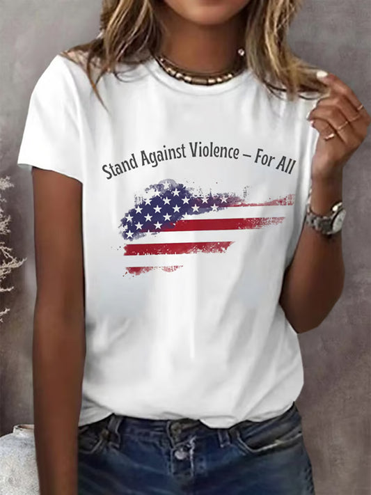 Women's Freedom American Flag Printed Commemorative T-shirt
