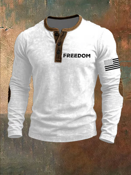 Men's Freedom American Flag Print Casual Henley