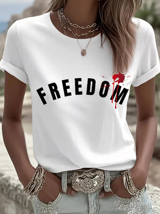 Women's Freedom American Flag Printed Commemorative T-shirt