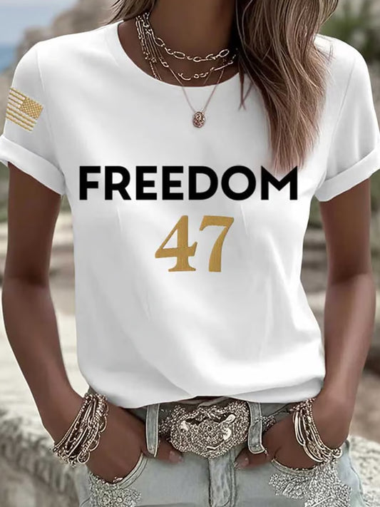 Women's Freedom American Flag Printed Commemorative T-shirt