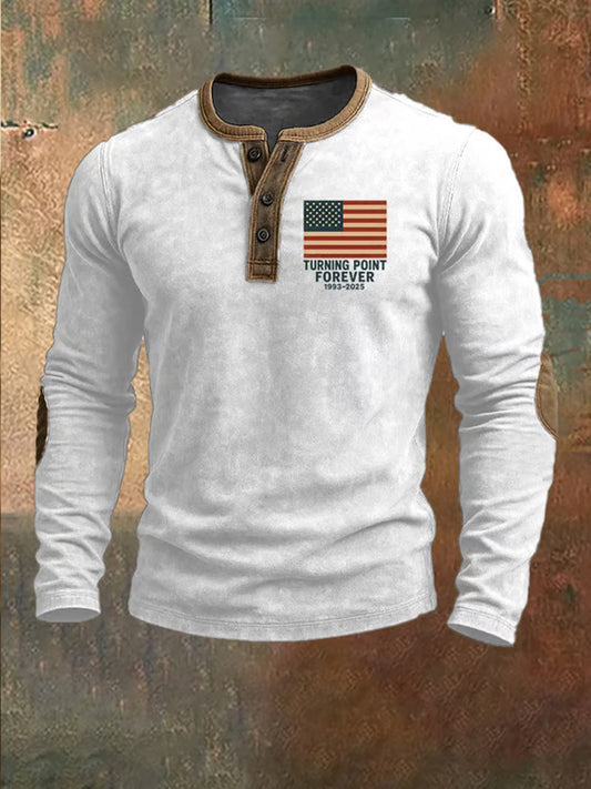 Men's Freedom American Flag Print Casual Henley