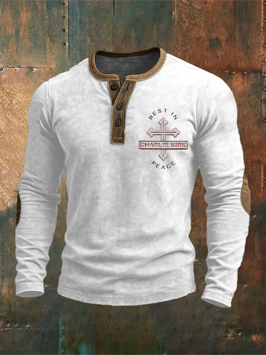 Men's Freedom American Flag Print Casual Henley