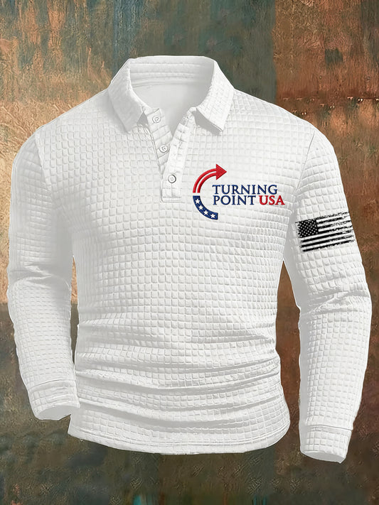 Men's Freedom American Flag Print Casual Waffle Polo Shirt