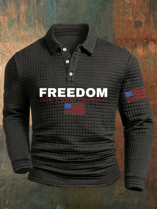 Men's Freedom American Flag Print Casual Waffle Polo Shirt