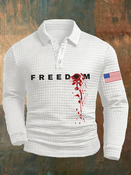 Men's Freedom American Flag Print Casual Waffle Polo Shirt